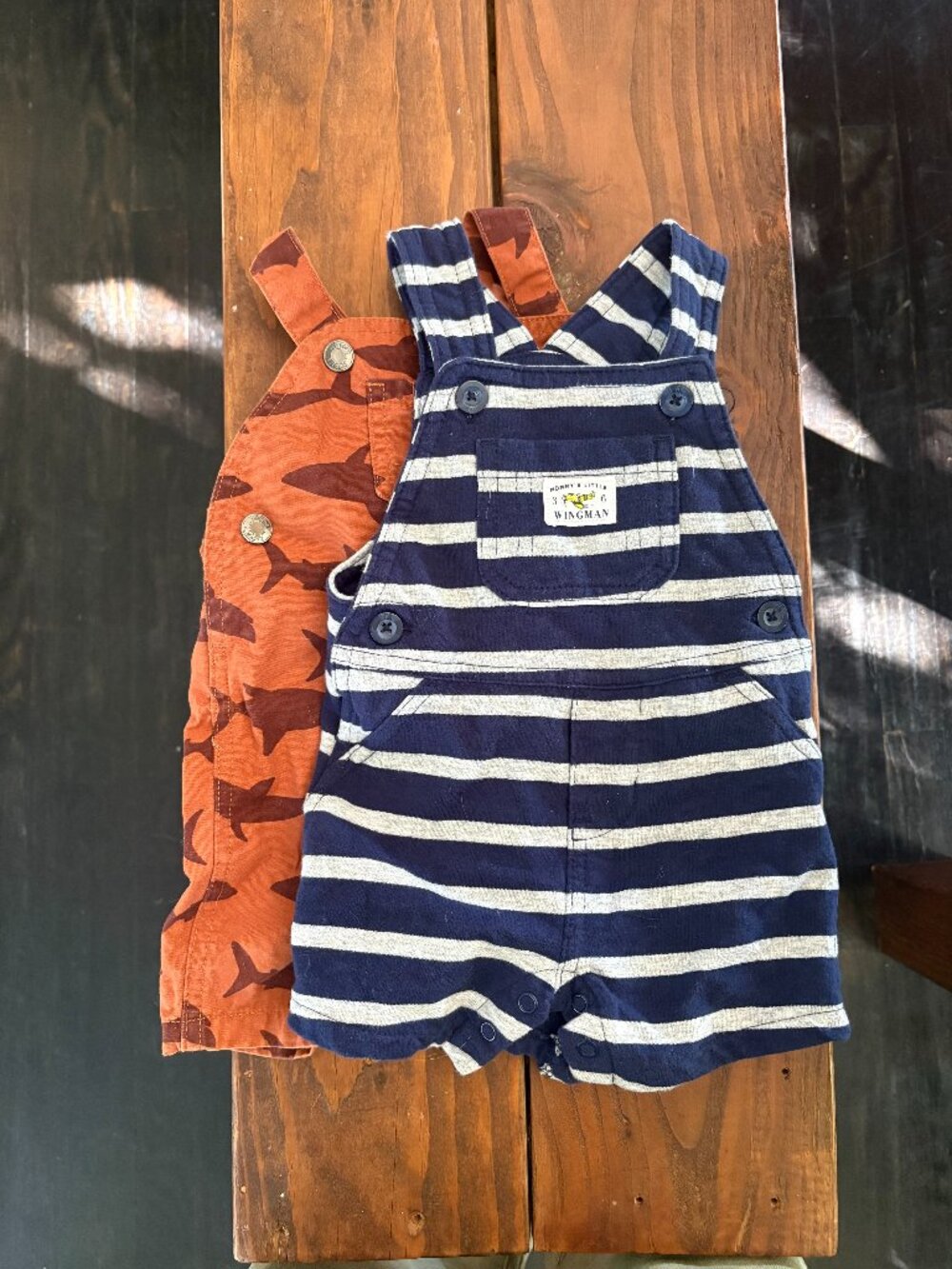 Carter’s Baby Boy Shortall Romper 2-Piece Lot Sharks Stripes Size 6M